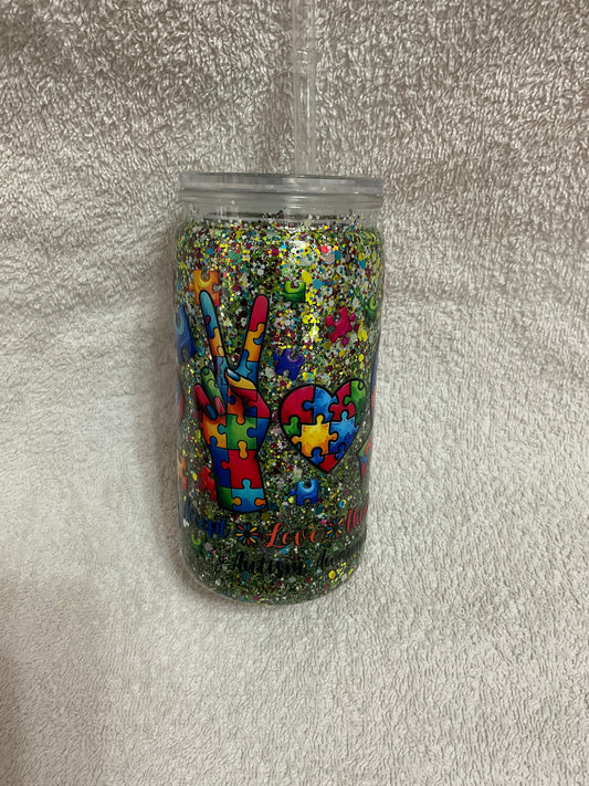 Autism 16oz glitter tumbler